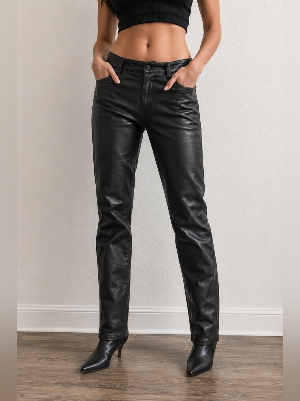 Vintage Wilsons Maxima Black Genuine Leather Pants High Rise Moto Straight Leg
